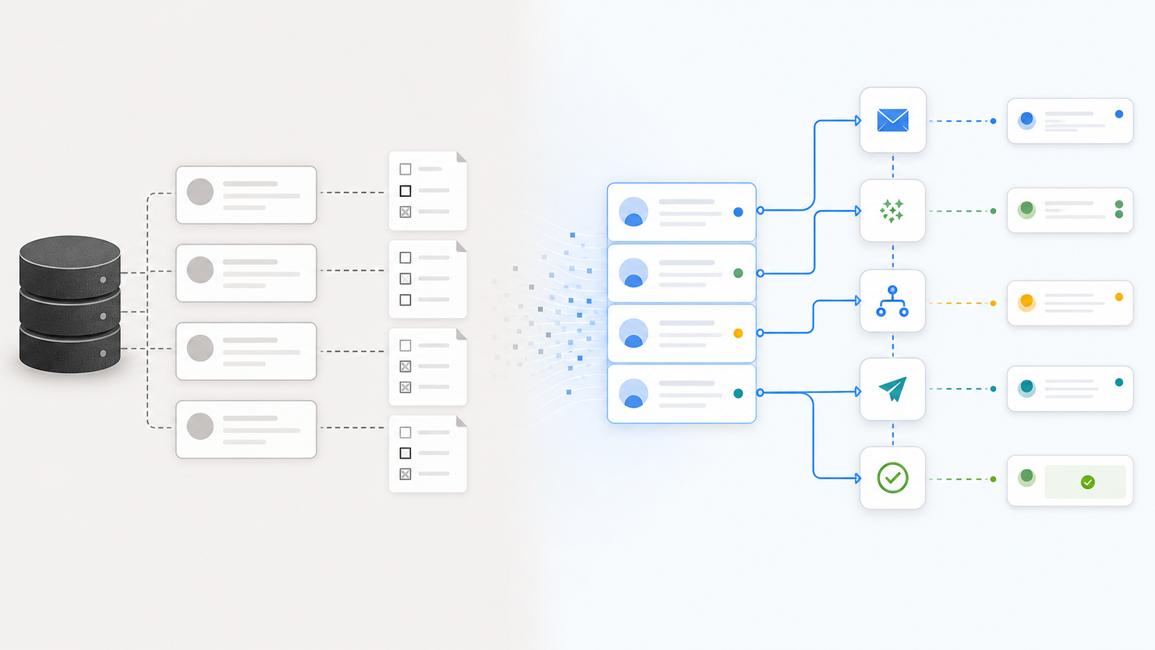 AI CRM workflow connecting static records to active sales workflows